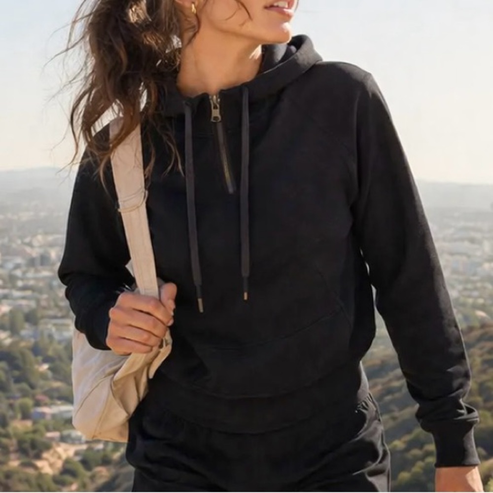 BYLT Basics Women’s Opal Black Half Zip Cropped Hoodie Lightweight Size Small